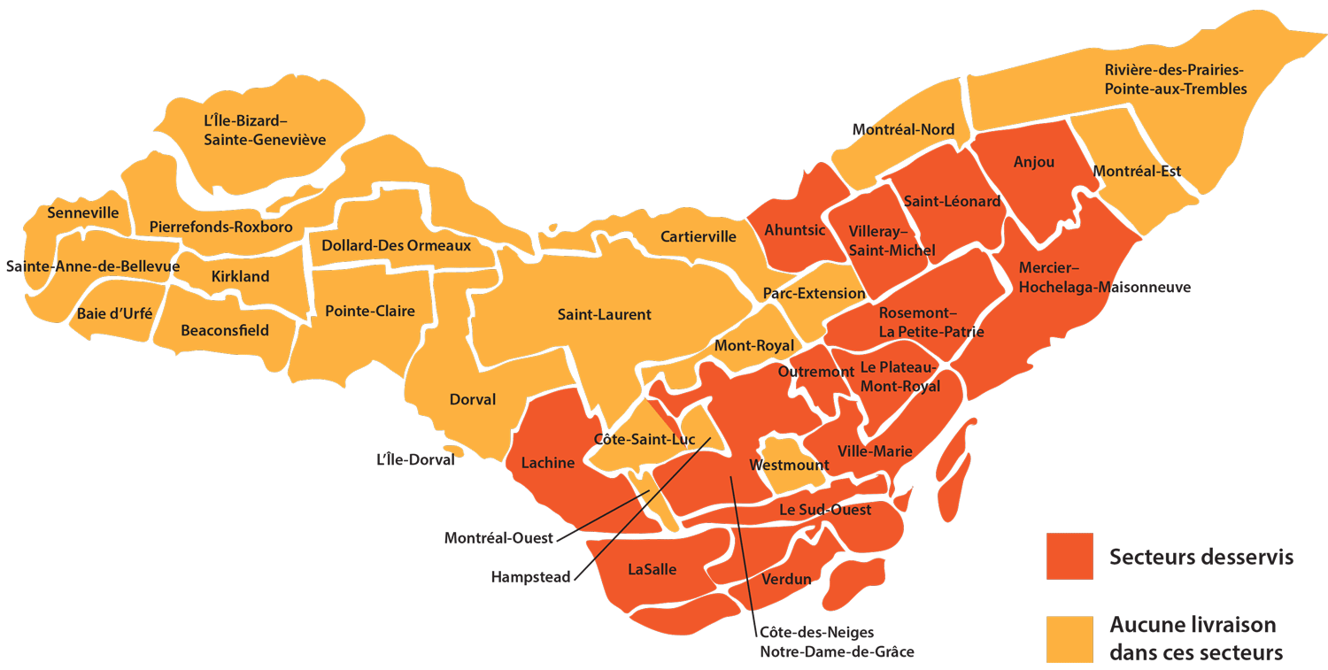 Secteurs desservis par Popotes Montréal